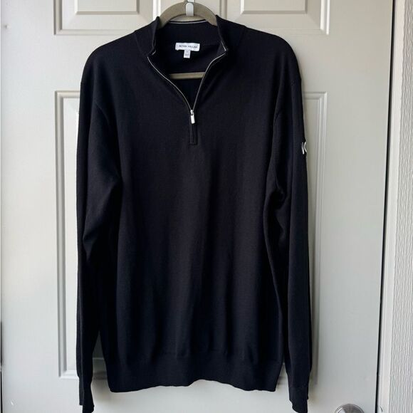 Peter Millar Crown Soft Merino Wool Lyocel 1/4 Zip Sweater Men's Sz L Black Golf - Picture 1 of 5